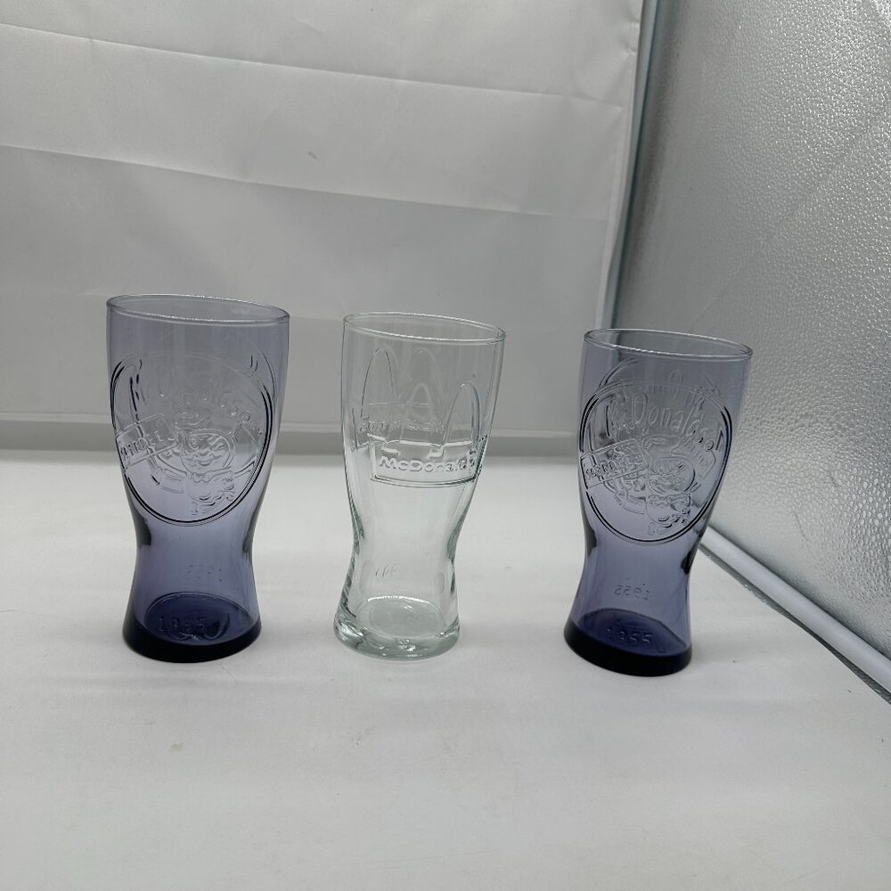 3 Vintage-Style 16 oz. McDonald's 1955 1992 Purple Clear Retro Glass Promo